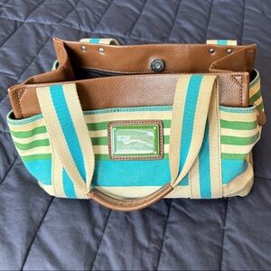 Tommy Hilfiger Teal and Tan Striped Tote